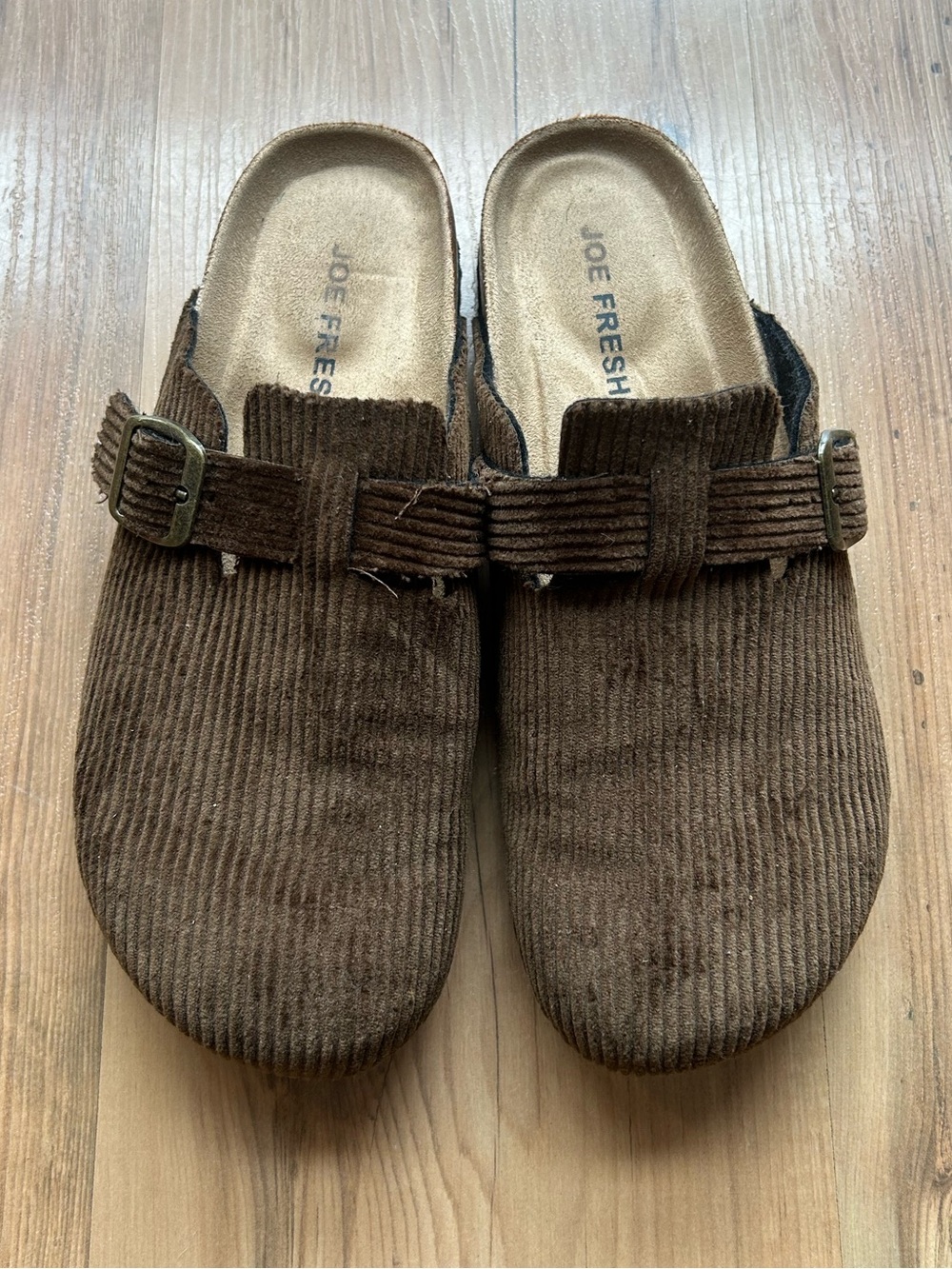 Joe Fresh Brown Corduroy Slip-On Mule Clogs with Buckle